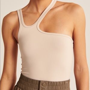 Abercrombie one shoulder bodysuit cream
